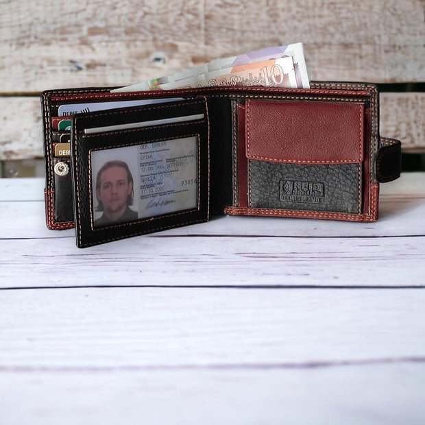 Mens RFID Blocking Real Soft Leather Passcase Wallet with Gift Box M75 Black/Brown