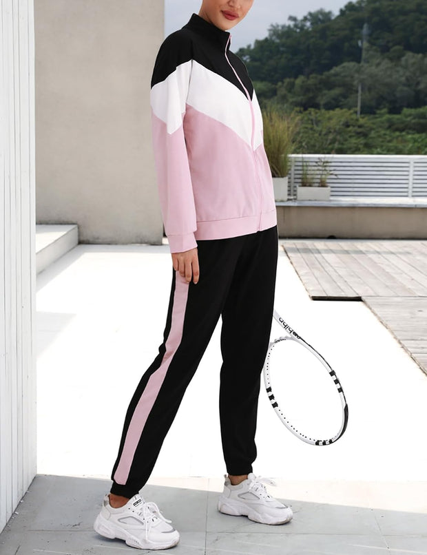 Women Tracksuit Set Long Sleeve Stripe Zip up Sweatshirt Drawstring Baggy Jogger Pant Loungewear Set Joggings Suit Sport Yoga Gym Workout Outfit Full Tracksuit