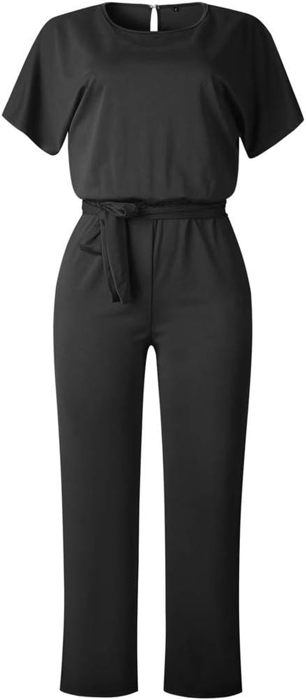 Women Pockets Long Sleeve Playsuit Clubwear Straight Leg Jumpsuit with Belt Womens Baggy Dungarees Long Playsuit plus Size Pants/Dress Rompers UK Size 6-26