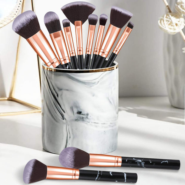 Makeup Brushes 10Pcs Marble Makeup Brush Set Foundation Powder Blush Blending Eyeshadow Brushes Sets