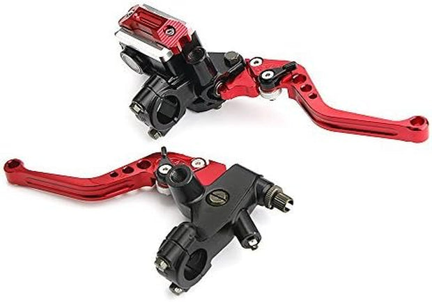 Universal 7/8 Inch 22Mm Motorcycle Brake Clutch Lever Motorbike Handlebar Brake Master Cylinder Reservoir Brake Levers Set for Dirt Bike Scooters Red