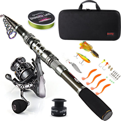 Fishing Rod Reel Combos, Collapsible Telescopic Fishing Pole with Spinning Reel Kit for Adults Kids Outdoor Sport Travel Freshwater Saltwater Fishing