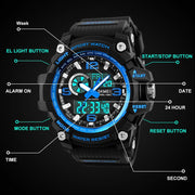 Mens Wrist Watch, 5 ATM Waterproof Digital Military Watches with Countdown/Timer/Alarm for Men, Shock Resistant LED Analogue Running Man Sports Wrist Watch - Blue