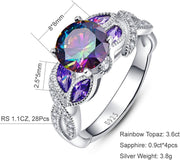 Rainbow Topaz Sapphire Anniversary July Gemstone Birthstone Rings in Sterling Silver Size J 1/2-T 1/2