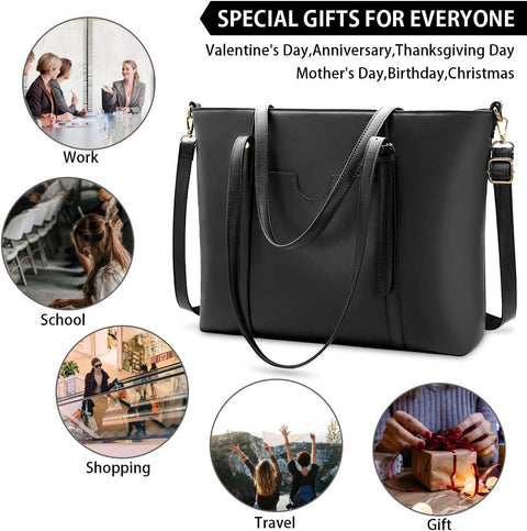 Women Handbag Laptop Tote Bag 15.6 Inch Leather Large Tote Bag Lightweight Shoulder Office Bag Lady for Work Shopping