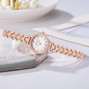 Clastyle Watch and Bracelet Set for Women Rhinestone Slim Ladies Wrist Watch Set Mother of Pearl Ladies Bangle Watches Jewellery and Watches Gift Set