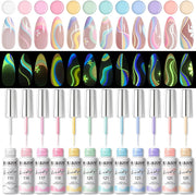 Gel Liner Nail Art Reflective Glitter Flash Diamond Liner Gel Polish 12 Colors 5Ml Sparkle Silver Hot Pink Black Pigment Painted Stripe Brush Gel Nail Polish UV LED Curing Require Nail Design