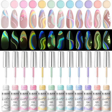 Gel Liner Nail Art Reflective Glitter Flash Diamond Liner Gel Polish 12 Colors 5Ml Sparkle Silver Hot Pink Black Pigment Painted Stripe Brush Gel Nail Polish UV LED Curing Require Nail Design