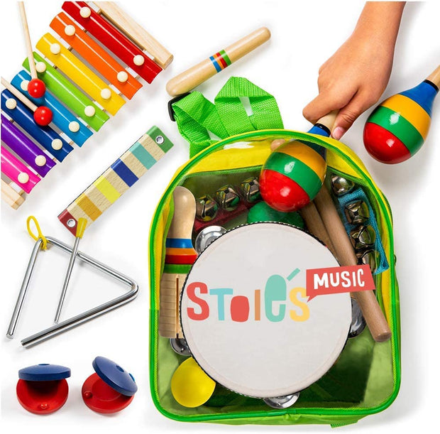 19 Pcs Kids Musical Instruments for 3 Year Olds Xylophone for Kids Baby Tambourine Musical Toy Instruments Wooden Toddler Music Instrument Drum Set