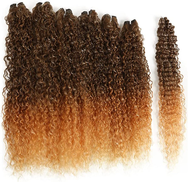 Synthetic Hair Bundles Weave Bundles 7Pcs Afro Kinky Curly 22 24 26 Inch 220G High Temperature Fiber (22 24 26, 1B)