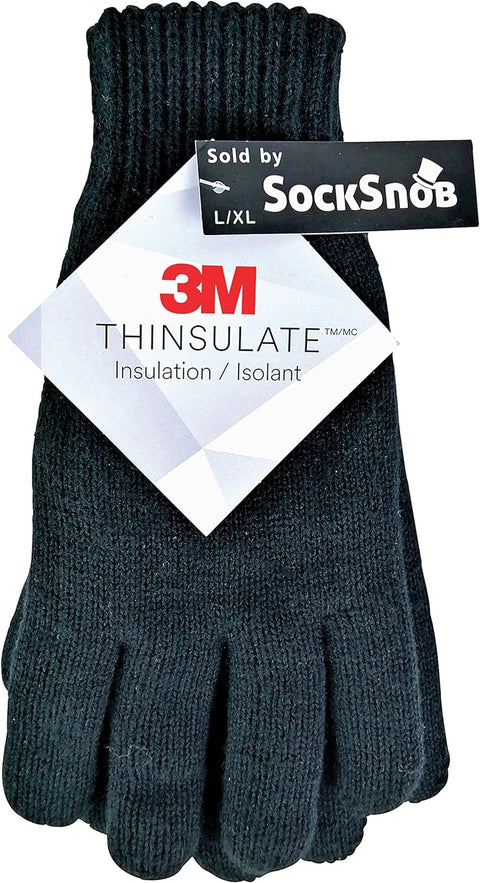 Sock Snob Mens 3M Black  Thermal Lined Winter Gloves