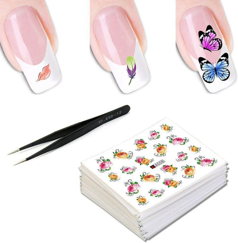 50 Sheets Nail Art Stickers Decals with Tweezer - Nail Art Design, Decorations DIY Tool Kits for Women Girls