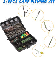 246Pcs Carp Fishing Tackle Box Set, Fishing Accessories Kit Including Carp Hooks Quick-Change Swivels Anti-Tangle Sleeves Fishing Beads Corns Rig Tubing for Carp Fishing Hair Rigs