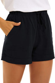 Womens Solid Colour Drawstring Shorts with Pockets Loose Casual Pants