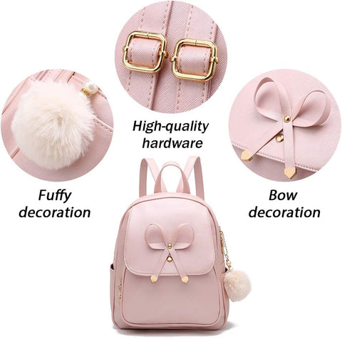 Girls Bowknot Mini Backpacks PU Leather Women Fashion Backpack Shoulder Bags for Ladies Small Rucksack Teenagers