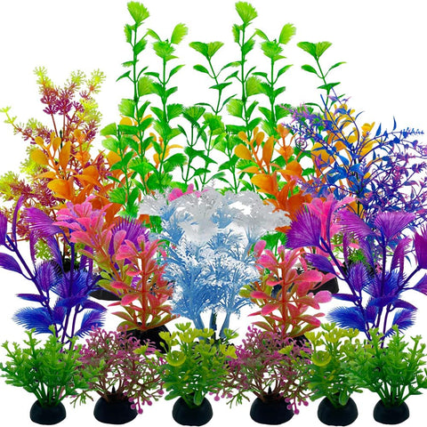 Aquarium Fish Tank Plastic Plants, 23 Pack Colorful Artificial Aquatic Plants, Vivid Underwater Plants Decorations Water Plants