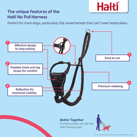 HALTI No Pull Harness Size Medium, Professional Dog Harness to Stop Pulling on the Lead, Easy to Use, Anti-Pull Training Aid, Adjustable, Reflective and Breathable, for Medium Dogs, Black