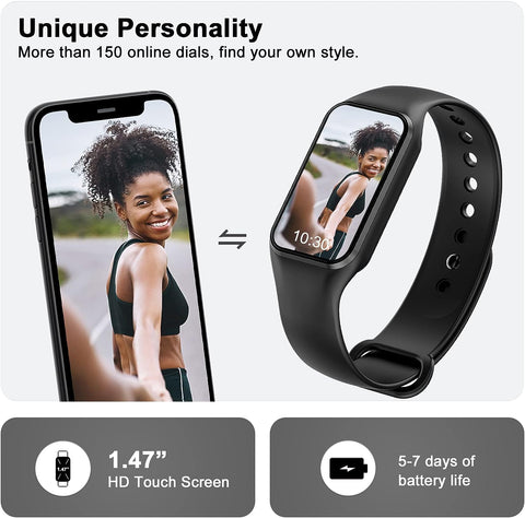 Smart Watch for Men Women, Fitness Tracker with Spo2 Heart Rate Sleep Monitor, IP68 Waterproof Activity Tracker with 24 Sports, Weather, Notification, Step Counter Watch for Ios Android