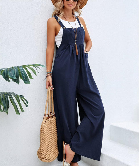 Dungarees for Women Uk Wide Leg Jumpsuit with Pocket Loose Fit Playsuits Summer Boho Romper Sleeveless Strappy Overalls