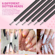 Nail Art Brushes Set - 6Pcs Double-End Nail Brushes Kit Professional Nail Art Tools Kit with Painting Dotting Line Pen for Gel Polish Nail Designs Nail Carving French Nails