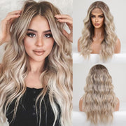 Ombre Blonde Lace Front Wig Long Wavy Synthetic Wigs for Women Middle Part Wigs Natural Looking Synthetic Wig for Women……