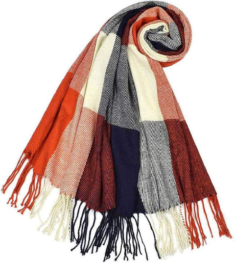 Winter Long Soft Warm Tartan Check Scarves Wraps for Women Wool Spinning Tassel Shawl Long Stole