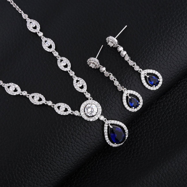 AAA Cubic Zirconia CZ Women'S Party Jewelry Set Fashion Earrings Pendant Necklace Silver Plated