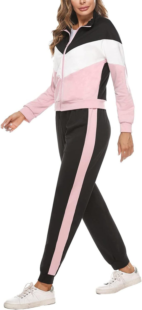 Women Tracksuit Set Long Sleeve Stripe Zip up Sweatshirt Drawstring Baggy Jogger Pant Loungewear Set Joggings Suit Sport Yoga Gym Workout Outfit Full Tracksuit