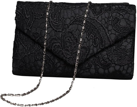 Lace Envelope Clutch, Womens Floral Lace Envelope Clutch Purses, Elegant Handbags for Parties and Wedding Occasions Black