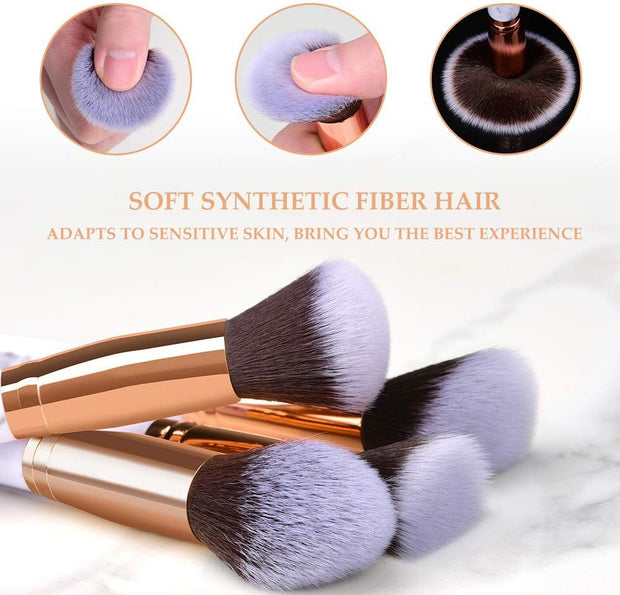 Makeup Brushes  Professional Marble Makeup Brush Set, Soft and Odor-Free Natural Synthetic Bristles,10Pcs + 2 Sponge Puff + Marble Pattern Cosmetics Bag