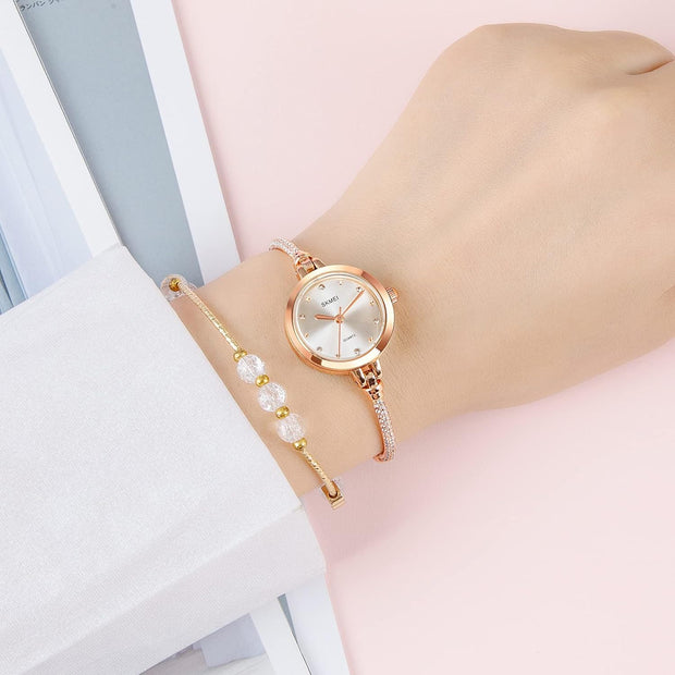 Women Watches Bracelet Diamond Ladies Female Small Rose Gold Fashion Luxury Thin Waterproof Analog Quartz Casual Girls Wife Gifts Silver Wrist Watch