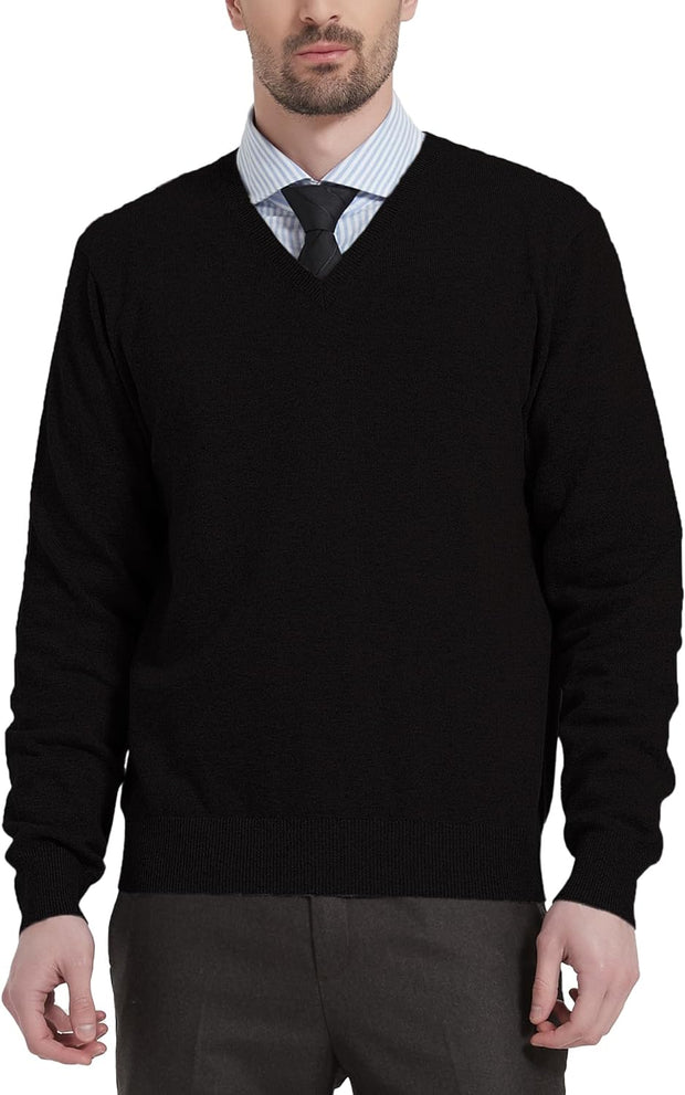 Men'S Wool Blend Knitted Jumpers Relaxed Fit V Neck Long Sleeve Pullover Sweater