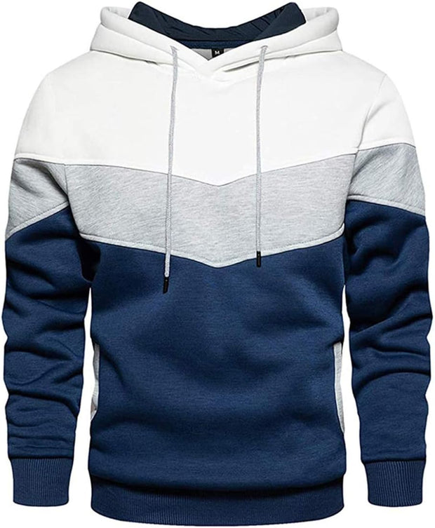 Mens Hoodie Pullover Color Block Sweatshirts Long Sleeve Hoody Drawstring Casual Tops with Pockets