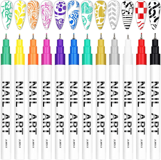 12 Color 3D Nail Art Pens Set,  Nail Point Graffiti Dotting Pen Drawing Painting Liner Brush for DIY Nail Art Beauty Adorn Manicure Tools for Halloween Christmas