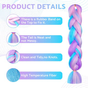 2PCS 4 Tone Hair Extensions for Braiding, Mermaid Fake Braids Hair, Plait Coloured Synthetic Wig