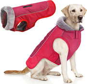 Dog Coat Warm Jacket,Waterproof Pet Coat Snowsuit,Reflective Windproof Dog Clothes for Small Medium Large Dogs Red Black