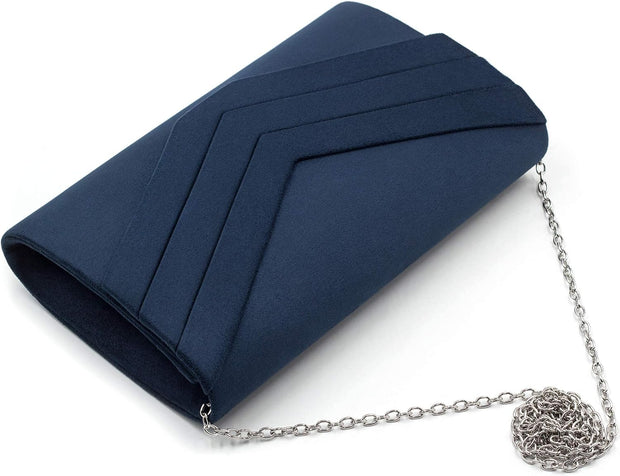 Clutch Bag for Women, Suede Clutch Bags for Wedding Shoulder Crossbody Evening Bag (Navy)