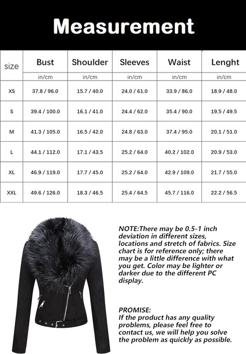 Women Faux Leather Jacket, Winter Fashion Motorcycle Coat with Fur Collar, Moto Biker PU Outerwear