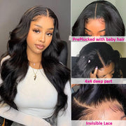 Body Wave Lace Front Wigs Human Hair Pre Plucked with Baby Hair 150% Density Glueless Brazilian Virgin 4X4 Lace Closure Human Hair Wigs for Black Women Natural Color 10 Inch