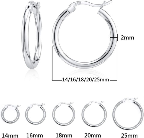 Sterling Silver Hoop Earrings for Women Girls Sensitive Ears Hypoallergenic Hoop Earrings 14/16/18/20/25/30/35/40Mm