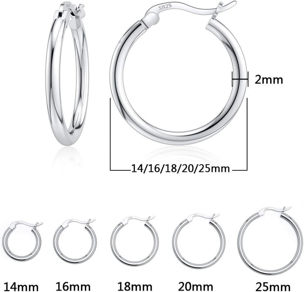 Sterling Silver Hoop Earrings for Women Girls Sensitive Ears Hypoallergenic Hoop Earrings 14/16/18/20/25/30/35/40Mm