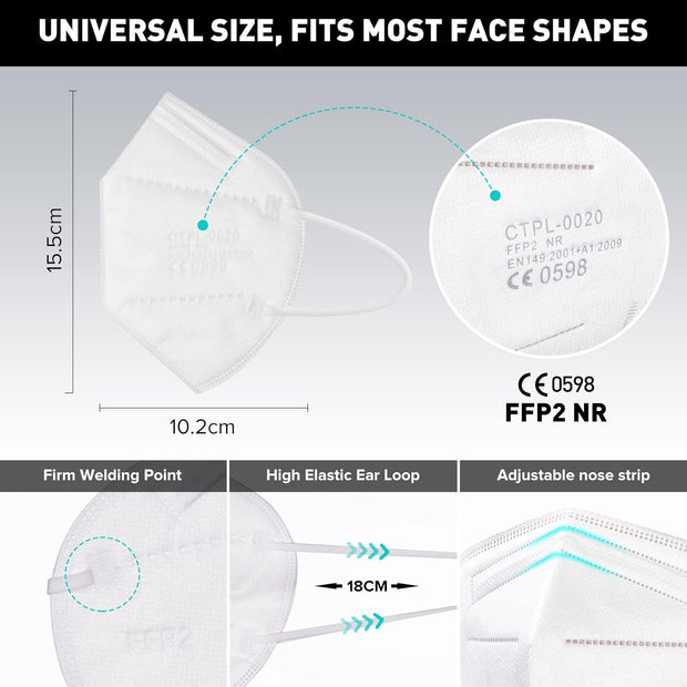 FFP2 Masks 20 Pack KN95 EU0598 Certified EN149 Standard FFP2 Face Mask 5-Layer Protective Efficient Filtration, Superb Breathability FFP2 Mask Individually Wrapped