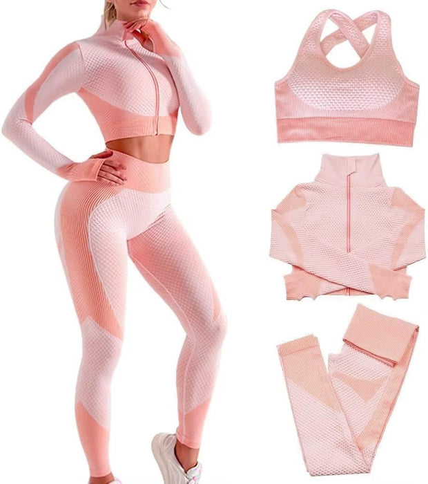 3Pcs Gym Clothes for Women Tracksuit Womens Full Set Outfits Workout Joggers Yoga Sportswear Leggings and Stretch Sports Bra Jumpsuits Clothes Sets