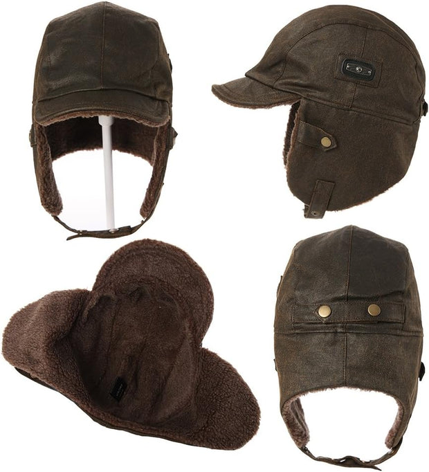 Unisex Winter Aviator Pilot Cap Earflap Hunting Trapper Hat Ski Snow Hats Waterproof Faux Leather/Waxed Cotton