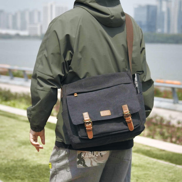 Men'S Messenger Bag Crossbody Shoulder 15.6 Inch Laptop Vintage Canvas Briefcase Satchel for Work School Traveling Daily Use Multiple Pocket