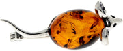 925 Sterling Silver & Genuine Baltic Amber Jewellery - Mouse Brooch 4107