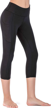 Capri Leggings with Pockets High Waist Cropped Trousers Yoga Pants for Women Running Active 3/4 Length Leggings for Workout Exercise & Fitness