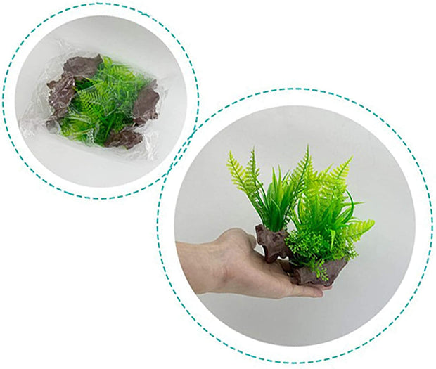 2 Pcs Aquarium Fish Tank Plants, Artificial Plastic Aquatic Plants with Rockery Base, Aquarium Decoration Accessories Aquarium Simulation Hydroponic Plants for Fish Tank for All Fish & Pets