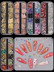 10 Boxes Nail Art Rhinestones, Nail Studs Gems Nail Diamonds Nail Art Crystal Nail Jewels with Pick up Tweezers for Nail Art Decoration