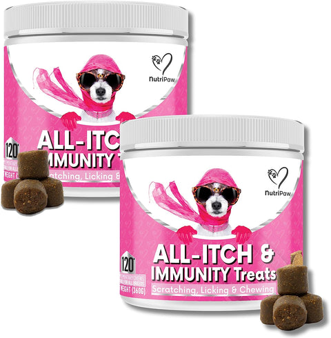 All-Itch Immunity Treats for Dogs - Soothe Itchy Paws, Eyes, Ears, Skin - Stop Itching, Licking, Scratching - Good for Small, Medium & Large Dogs - Supports Seasonal Itching - Twin Value Pack